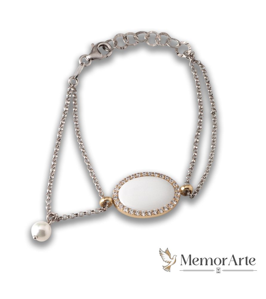 Bracciale Personalizzabile con Ciondolo Ovale e Perla | MemorArte.it