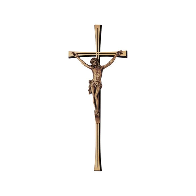 Croce Decorativa in Bronzo per Lapide - Design Moderno con Cristo