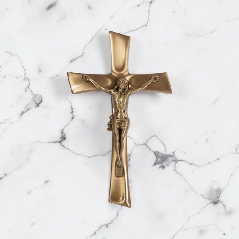 Croce Decorativa in Bronzo per Lapide - Design Classico con Cristo