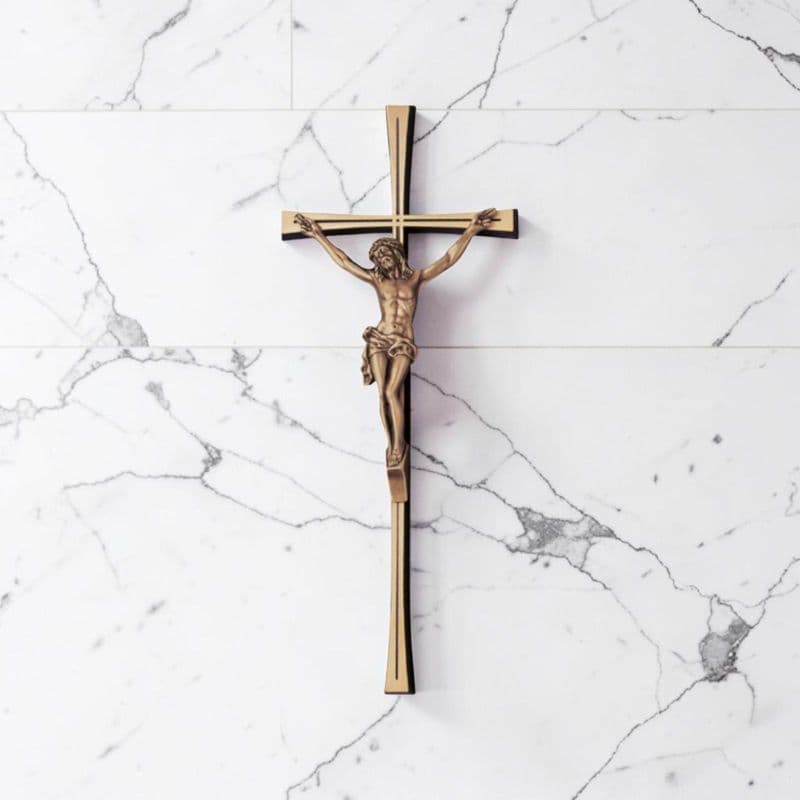 Croce Decorativa in Bronzo per Lapide - Design Moderno con Cristo