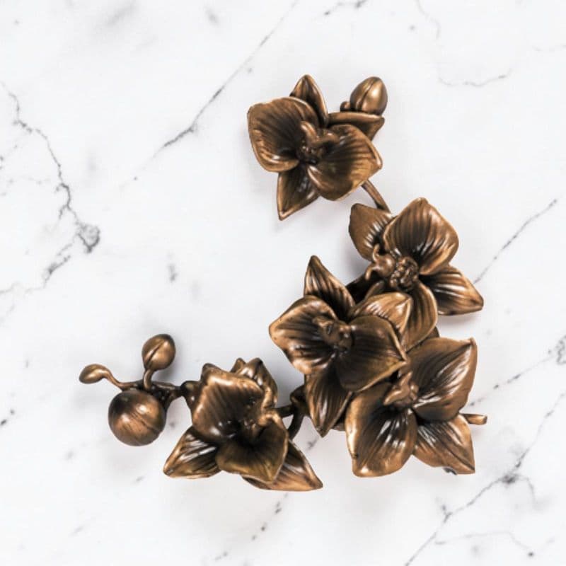 Tralcio di Orchidee Decorativo in Bronzo per Lapide - Bronzo Naturale