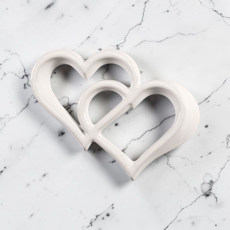 Cuore Decorativo Doppio in Bronzo per Lapide - Bianco