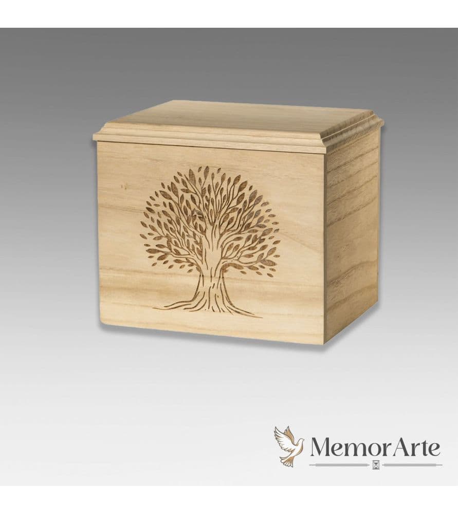 Urna Cineraria in Legno a Scrigno con Incisione Albero "Giunone"
