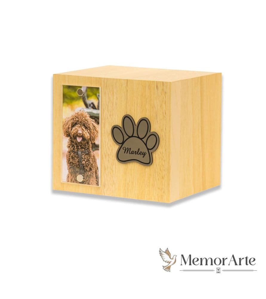 Urna per Animali in Legno con Impronta incisa e Portafoto - "Ninfa Paw"